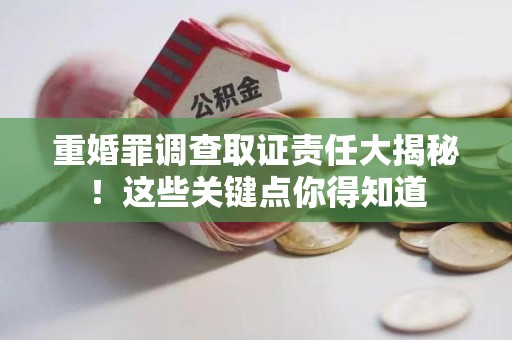 安远重婚罪调查取证责任大揭秘！这些关键点你得知道