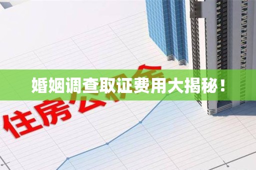 安远婚姻调查取证费用大揭秘！