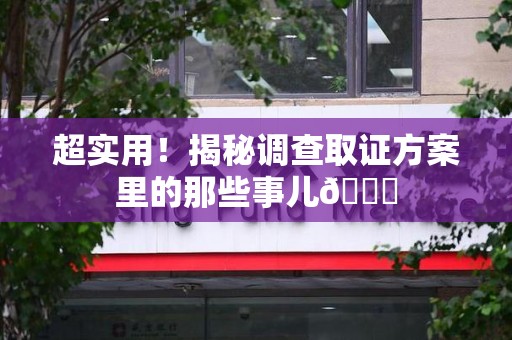安远超实用！揭秘调查取证方案里的那些事儿😎