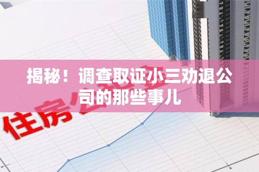 安远揭秘！调查取证小三劝退公司的那些事儿